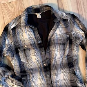 Duluth Trading Co. Black and White Plaid Button-Up Fleece Lined Jacket